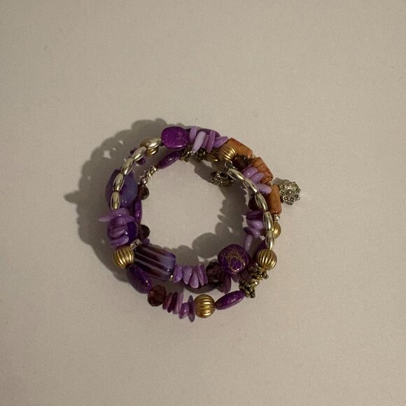 Purple and Gold Beaded Slinky Bracelet - Picture 2 of 5